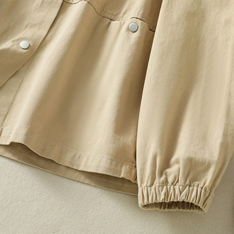 Buddha Stones無地ボタンデザイン スタンドカラー レディース コットンジャケット - image 23