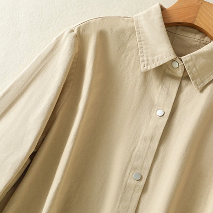 Buddha Stones無地ボタンデザイン スタンドカラー レディース コットンジャケット - image 19