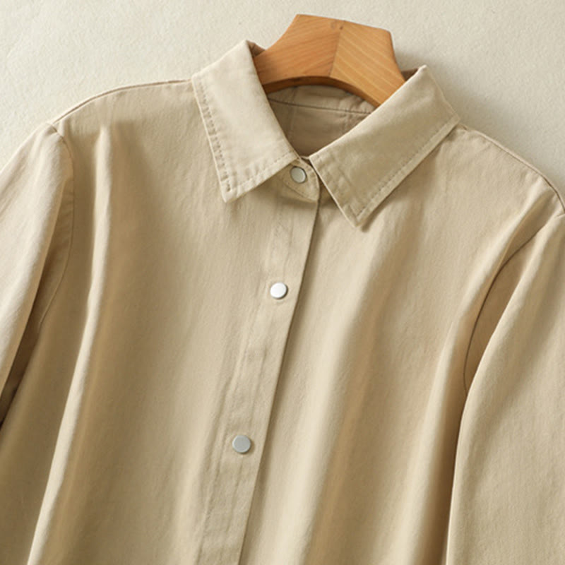 Buddha Stones無地ボタンデザイン スタンドカラー レディース コットンジャケット - image 18