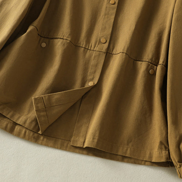 Buddha Stones無地ボタンデザイン スタンドカラー レディース コットンジャケット - image 32