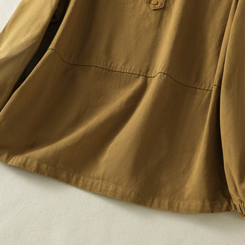 Buddha Stones無地ボタンデザイン スタンドカラー レディース コットンジャケット - image 31