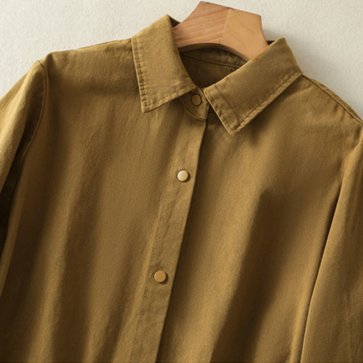 Buddha Stones無地ボタンデザイン スタンドカラー レディース コットンジャケット - image 29