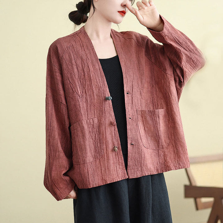 Buddha Stones無地 長袖 レディース コットンリネン ジャケット ポケット付き - image 10
