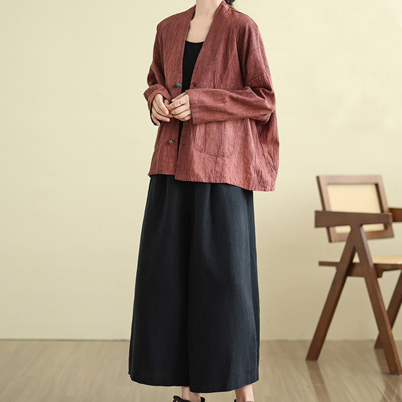Buddha Stones無地 長袖 レディース コットンリネン ジャケット ポケット付き - image 12