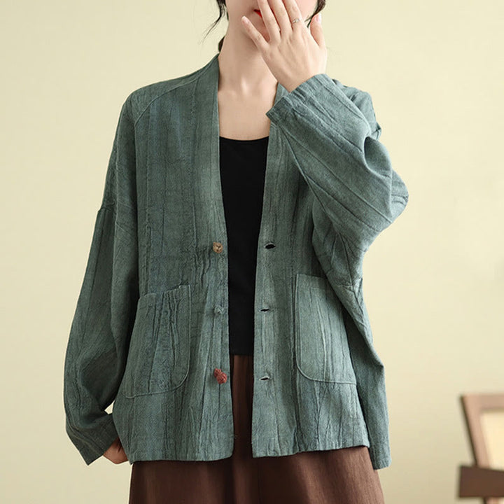 Buddha Stones無地 長袖 レディース コットンリネン ジャケット ポケット付き - image 19