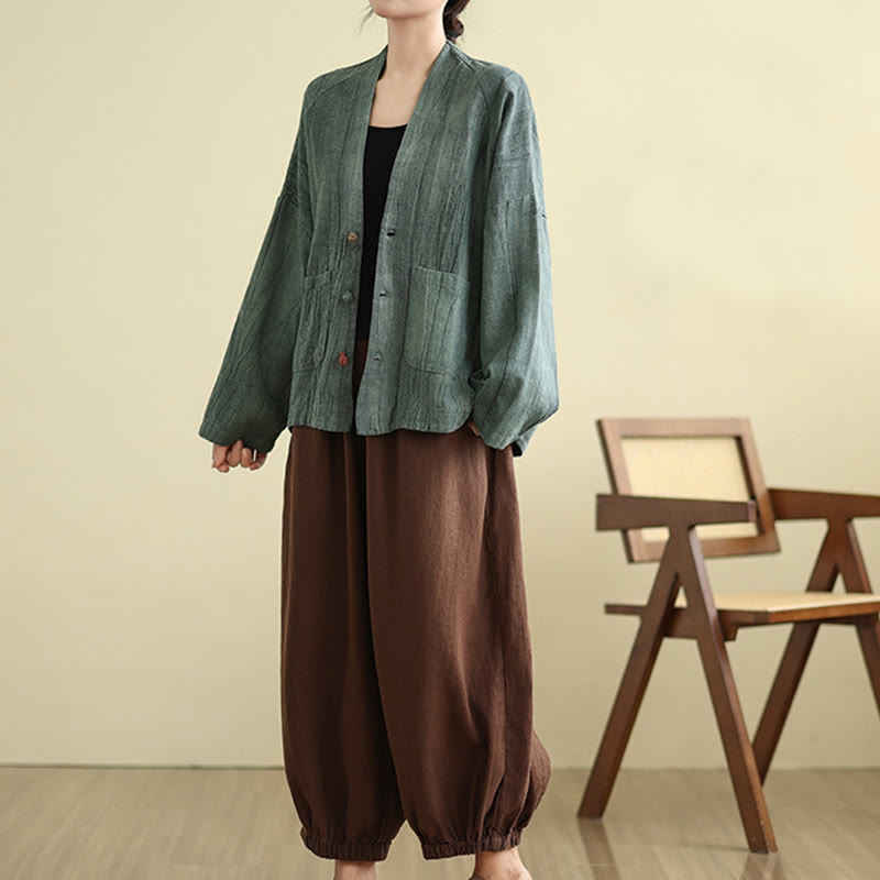 Buddha Stones無地 長袖 レディース コットンリネン ジャケット ポケット付き - image 22
