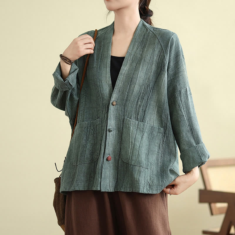 Buddha Stones無地 長袖 レディース コットンリネン ジャケット ポケット付き - カデットブルー - US14、 UK/AU18、 EU46 (2XL) - image 17