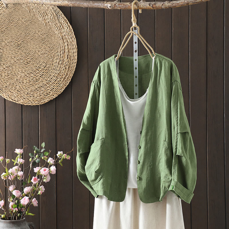 Buddha Stonesピュアカラー Vネック レディース コットンジャケット ポケット付き - ミディアムシーグリーン - US14、 UK/AU18、 EU46 (2XL) - image 17