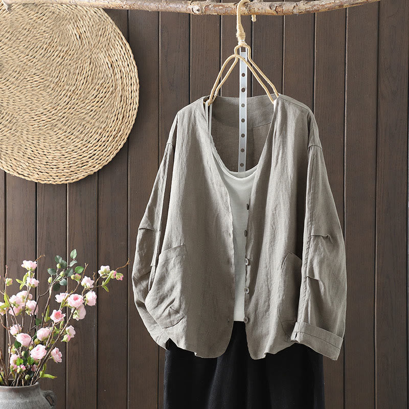 Buddha Stonesピュアカラー Vネック レディース コットンジャケット ポケット付き - ダークグレー - US14、 UK/AU18、 EU46 (2XL) - image 23