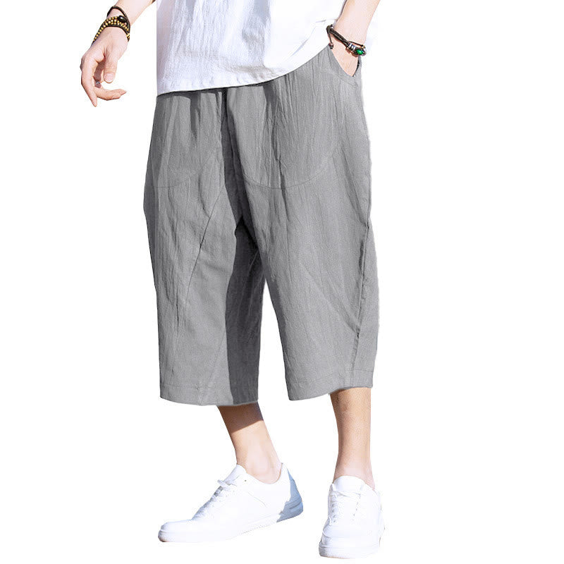 Buddha Stonesサマープレーンプリーツデザイン ドローストリング メンズ 7-8丈 パンツ ポケット付き - image 3