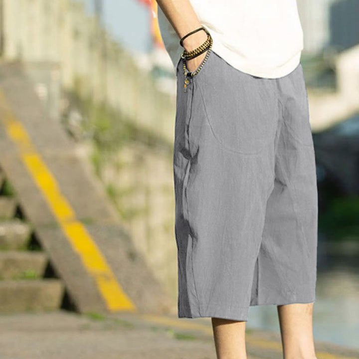 Buddha Stonesサマープレーンプリーツデザイン ドローストリング メンズ 7-8丈 パンツ ポケット付き - image 2