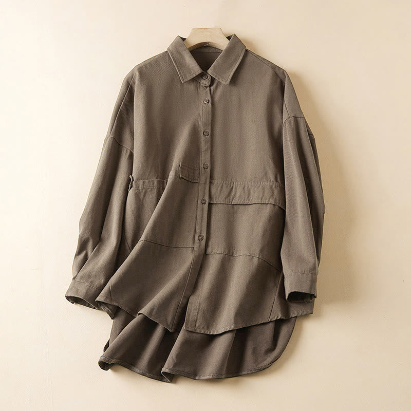 Buddha Stones秋 不規則なデザイン 長袖 レディース コットンリネン ラペルジャケット ポケット付き - タン - US14、 UK/AU18、 EU46 (2XL) - image 13