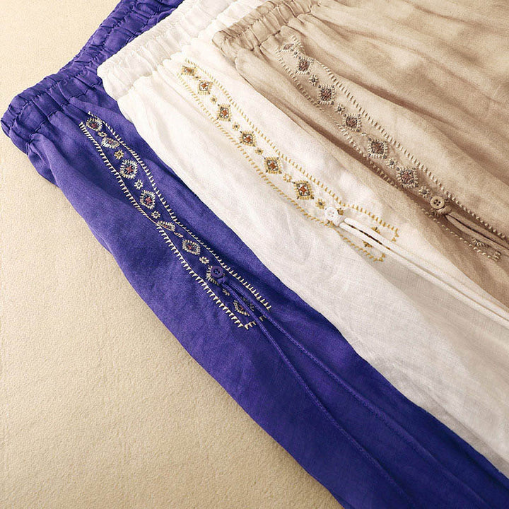 Buddha Stonesエスニックヴィンテージ刺繍ボタンデザインレディースコットンリネン7-8丈スカート - image 17