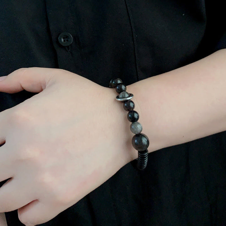 Buddha Stonesシルバーシーンオブシディアンココナッツシェル守護ブレスレット - image 9