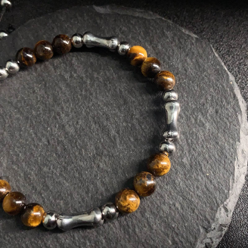 Buddha Stonesかわいい骨模様 タイガーアイ 勇気ビーズブレスレット - image 8