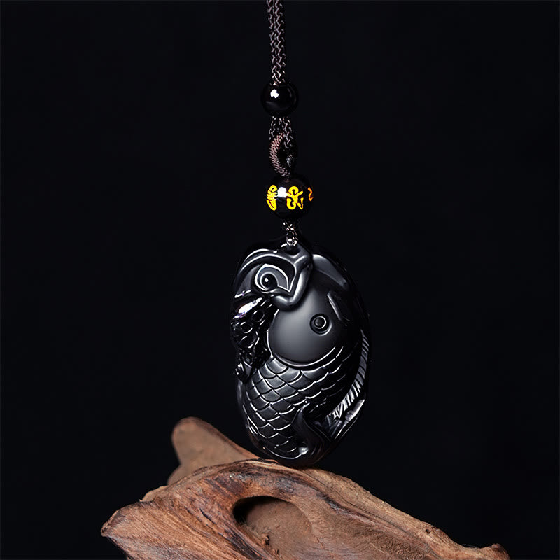 Buddha Stones天然黒曜石 アンフィオックス 強さのネックレスペンダント - ブラックオブシディアン - image 1