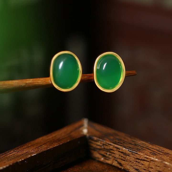 Buddha Stones925スターリングシルバー ゴールデングリーンカルセドニー ストレングスイヤリング  - image 1