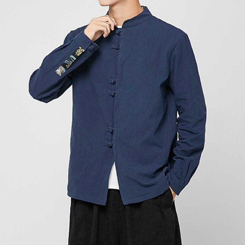 Buddha Stones メンズ フロッグボタン ドラゴン柄 カフス コットン 長袖シャツ - image 2