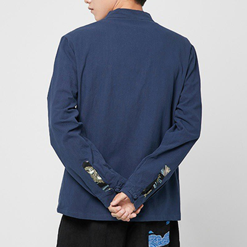 Buddha Stones メンズ フロッグボタン ドラゴン柄 カフス コットン 長袖シャツ - image 3