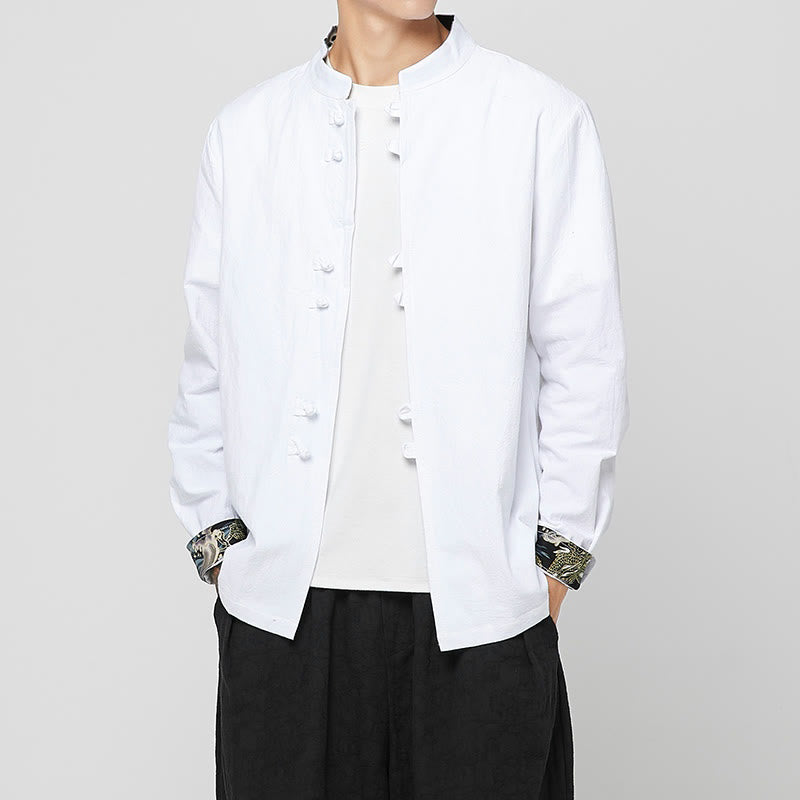 Buddha Stones メンズ フロッグボタン ドラゴン柄 カフス コットン 長袖シャツ - image 12