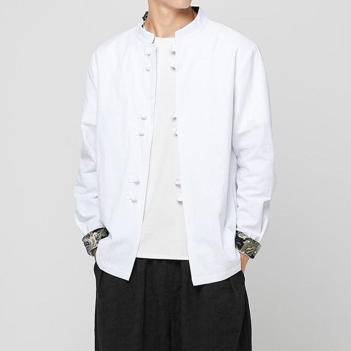 Buddha Stones メンズ フロッグボタン ドラゴン柄 カフス コットン 長袖シャツ - image 12