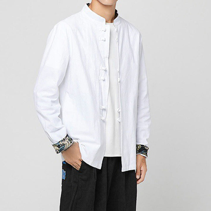 Buddha Stones メンズ フロッグボタン ドラゴン柄 カフス コットン 長袖シャツ - image 7