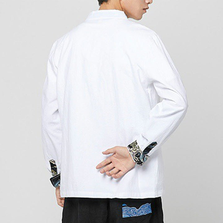 Buddha Stones メンズ フロッグボタン ドラゴン柄 カフス コットン 長袖シャツ - image 11