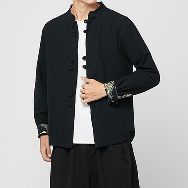 Buddha Stones メンズ フロッグボタン ドラゴン柄 カフス コットン 長袖シャツ - image 15