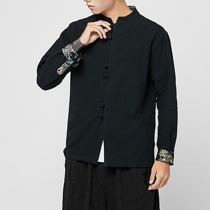 Buddha Stones メンズ フロッグボタン ドラゴン柄 カフス コットン 長袖シャツ - image 17