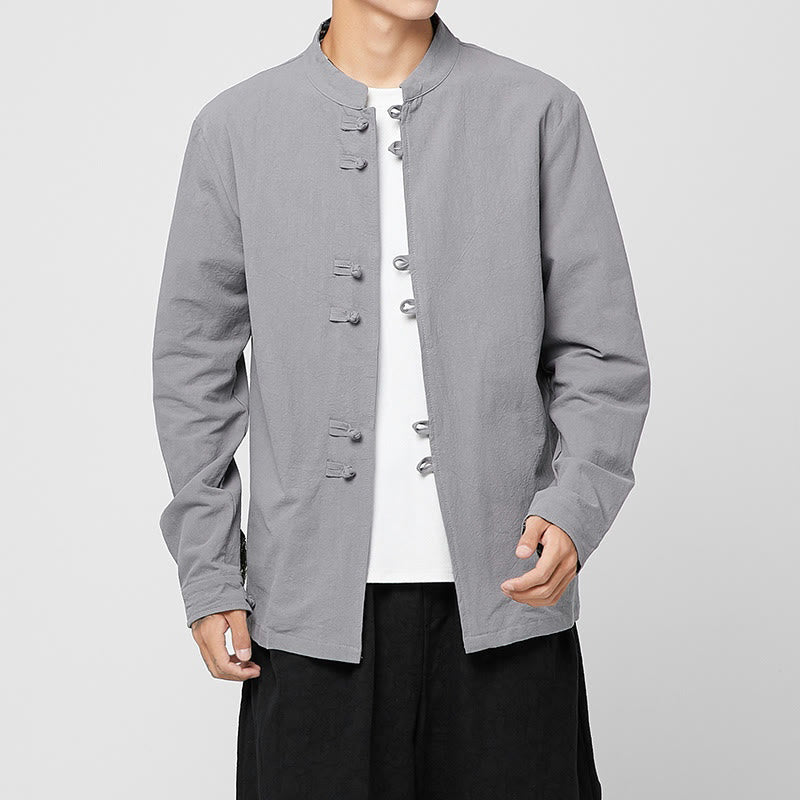 Buddha Stones メンズ フロッグボタン ドラゴン柄 カフス コットン 長袖シャツ - image 20