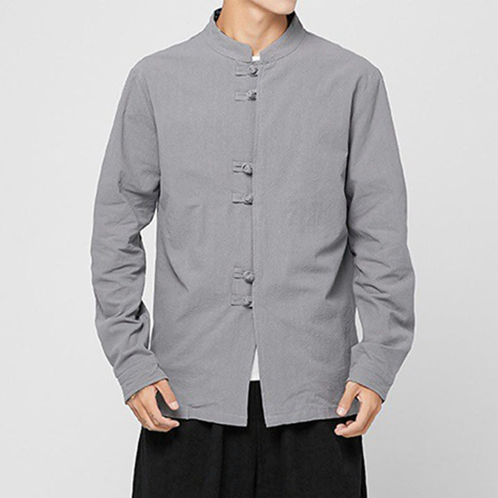 Buddha Stones メンズ フロッグボタン ドラゴン柄 カフス コットン 長袖シャツ - image 21