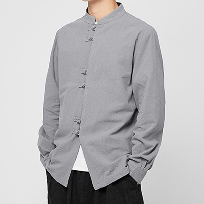 Buddha Stones メンズ フロッグボタン ドラゴン柄 カフス コットン 長袖シャツ - image 25