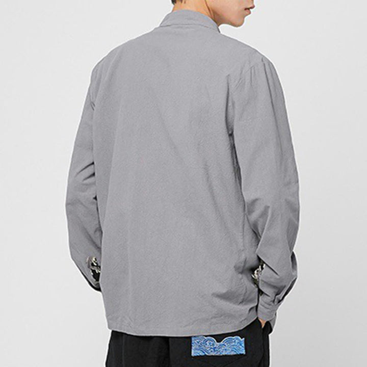 Buddha Stones メンズ フロッグボタン ドラゴン柄 カフス コットン 長袖シャツ - image 24