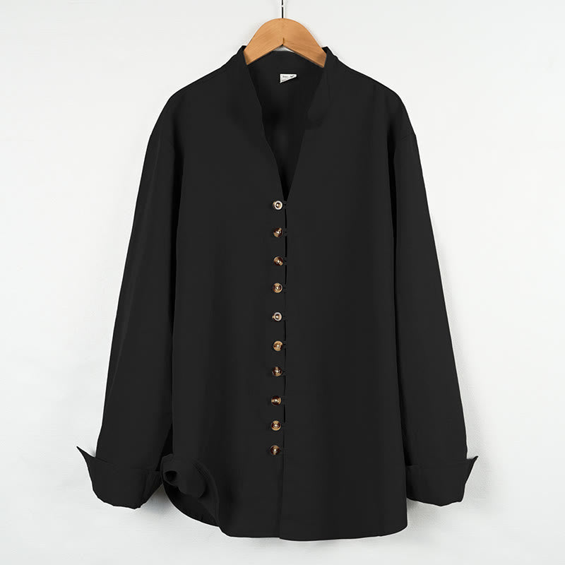 Buddha Stones無地ボタン秋長袖メンズシャツ - 黒 - US/UK/AU46、 EU56 (3XL) - image 16