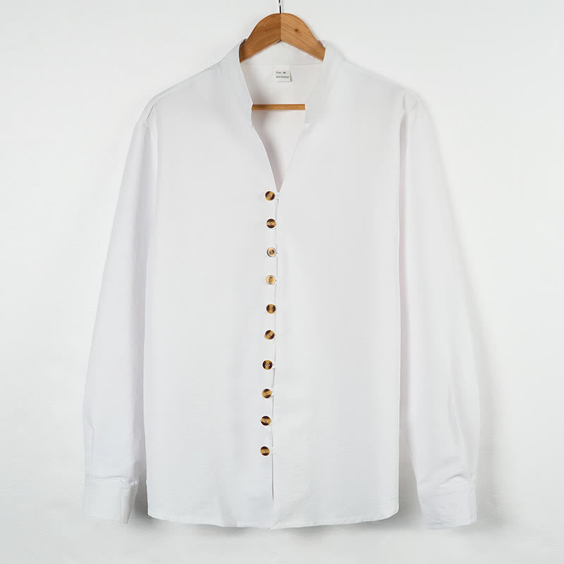 Buddha Stones無地ボタン秋長袖メンズシャツ - 白 - US/UK/AU46、 EU56 (3XL) - image 6