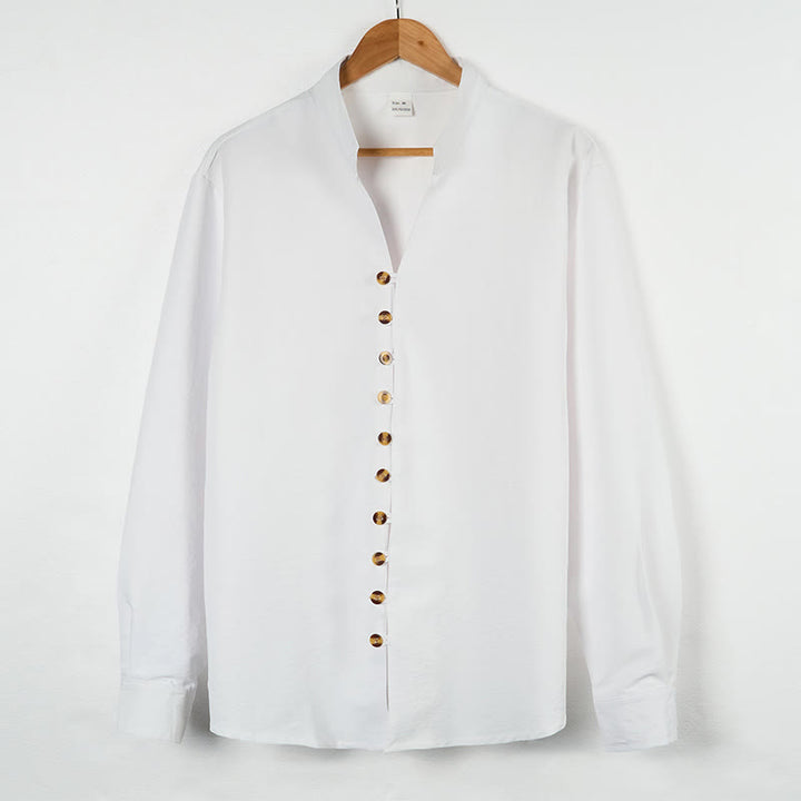 Buddha Stones無地ボタン秋長袖メンズシャツ - 白 - US/UK/AU46、 EU56 (3XL) - image 6