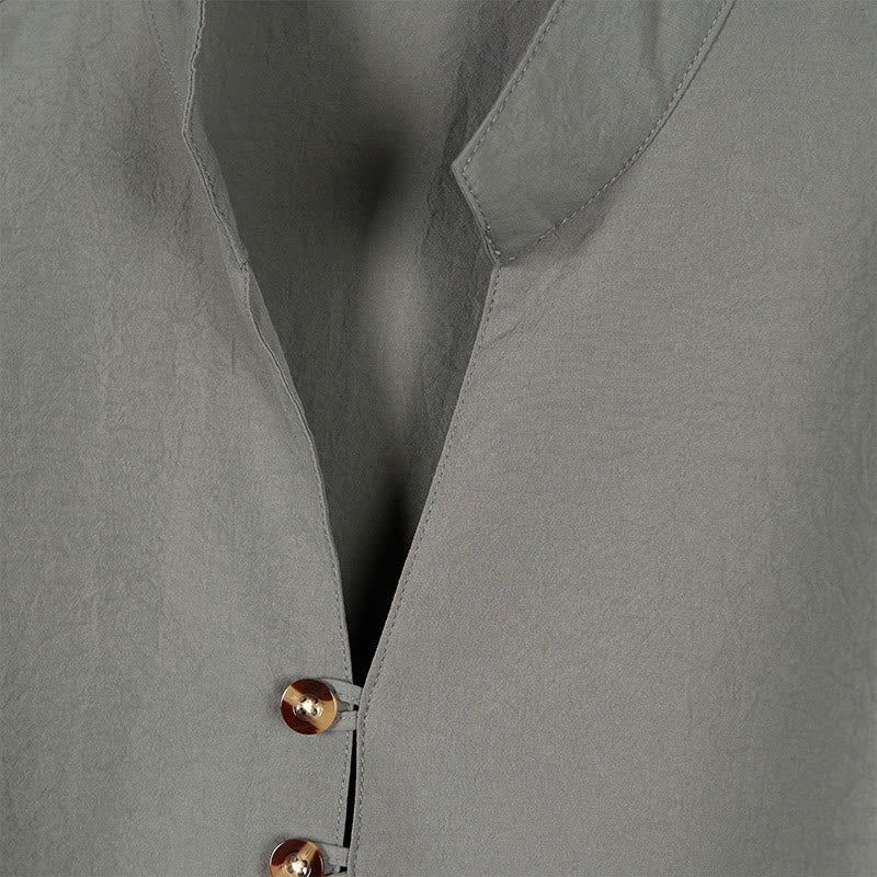 Buddha Stones無地ボタン秋長袖メンズシャツ - image 2