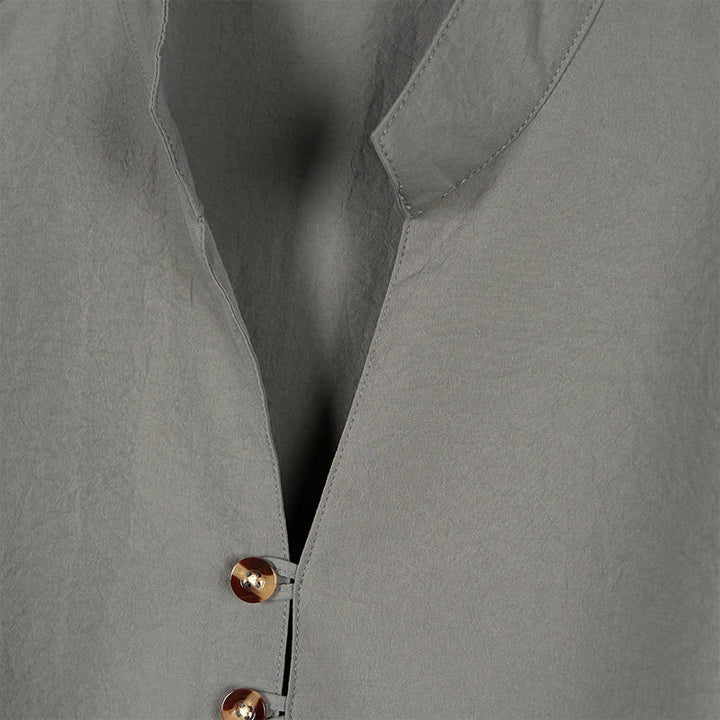 Buddha Stones無地ボタン秋長袖メンズシャツ - image 2