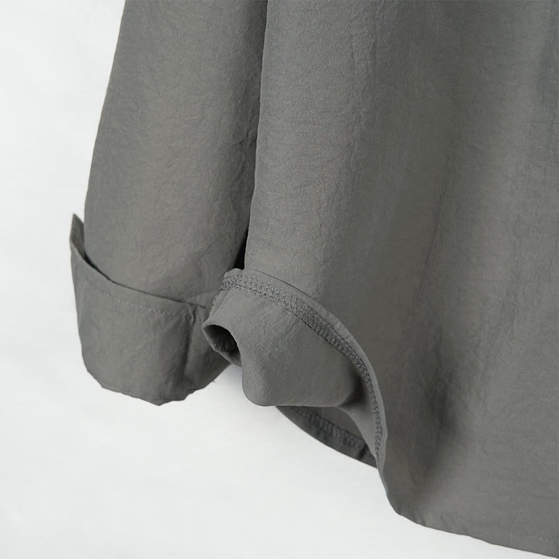 Buddha Stones無地ボタン秋長袖メンズシャツ - image 4