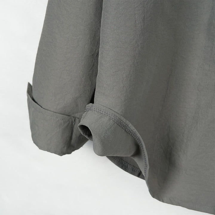 Buddha Stones無地ボタン秋長袖メンズシャツ - image 4