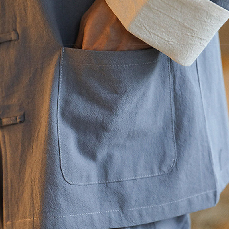 Buddha Stones 2点セット 禅唐装 メンズ カエルボタン 長袖 シャツ パンツ セット ポケット付き - image 11