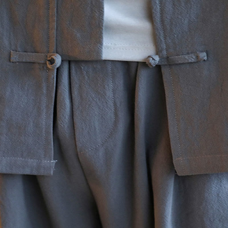 Buddha Stones 2点セット 禅唐装 メンズ カエルボタン 長袖 シャツ パンツ セット ポケット付き - image 12