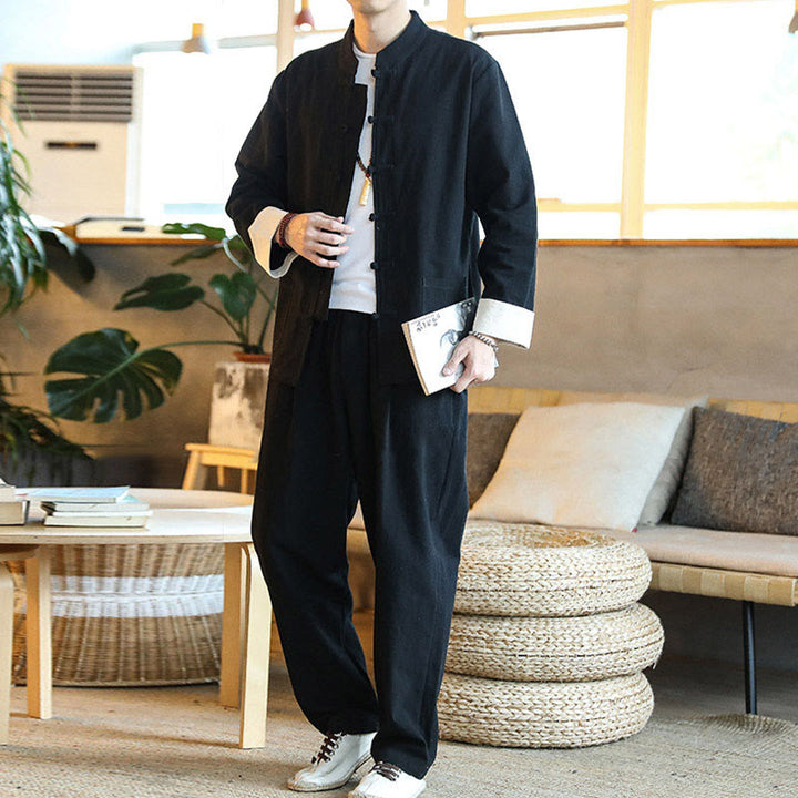 Buddha Stones 2点セット 禅唐装 メンズ カエルボタン 長袖 シャツ パンツ セット ポケット付き - image 20