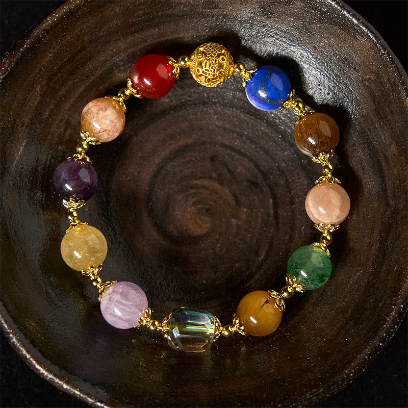 Buddha Stones天然敦煌産カラフルビーズアメジストラズライトバランスブレスレット - image 2