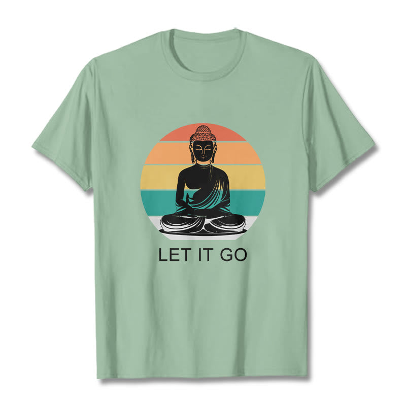 Buddha Stonesカジュアル カラフル ストライプ背景 瞑想する仏陀柄 コットンTシャツ - ペールグリーン - 2XL - image 15