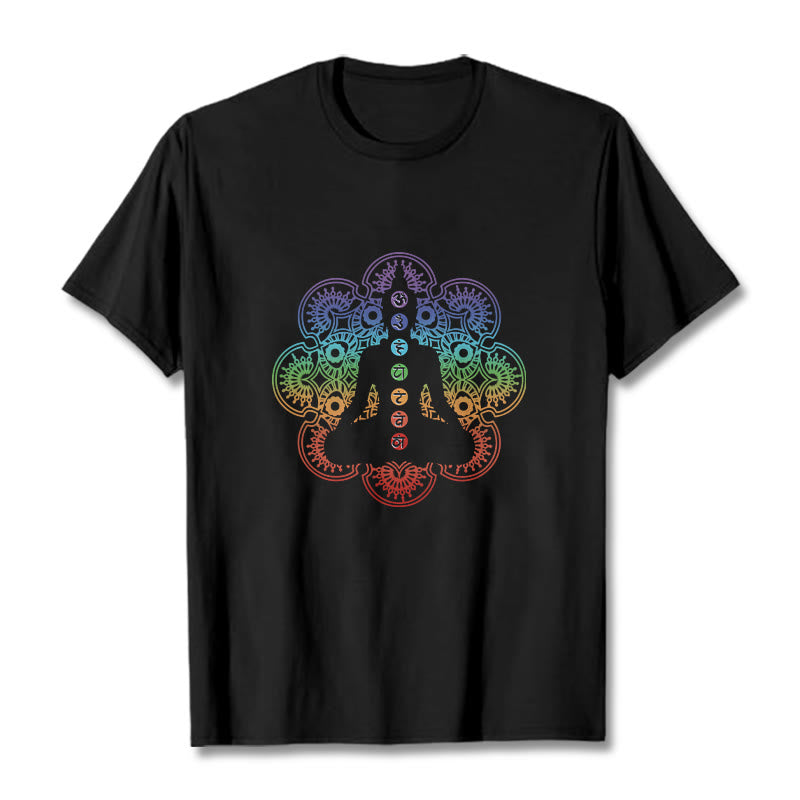 Buddha Stonesカジュアル 瞑想 人物 カラフル マンダラ柄 コットンTシャツ - 黒 - 2XL - image 1