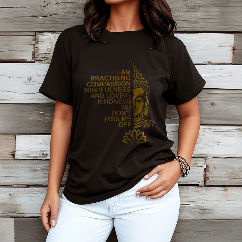 Buddha Stonesカジュアルゴールデンサイドブッダ蓮の花柄コットンTシャツ - image 8