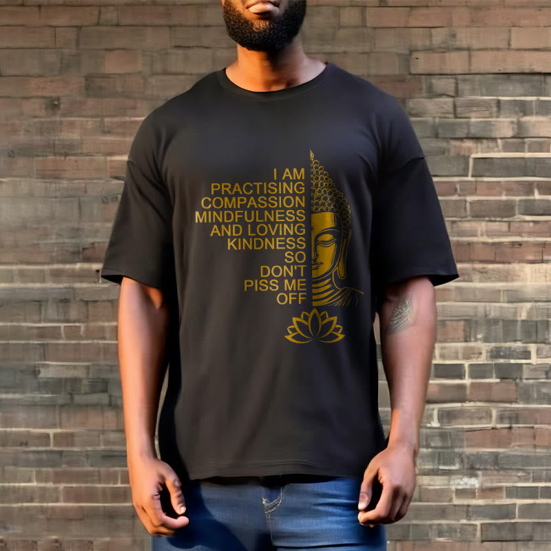 Buddha Stonesカジュアルゴールデンサイドブッダ蓮の花柄コットンTシャツ - image 6