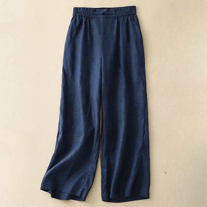 Buddha Stonesデイリー 無地 伸縮性ウエストバンド カエルボタン コットン レディース ワイドレッグパンツ ポケット付き - ミッドナイトブルー - US12、 UK/AU16、 EU44 (3XL) - image 8