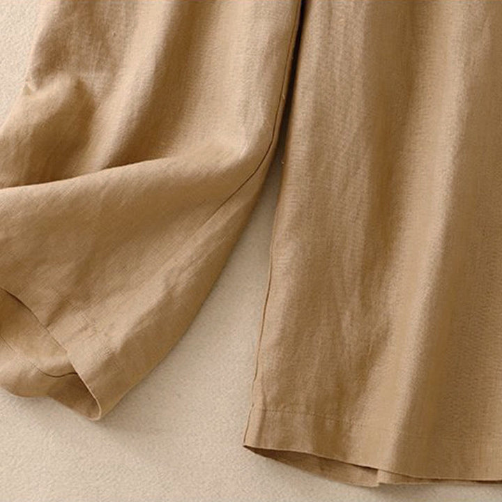 Buddha Stonesデイリー 無地 伸縮性ウエストバンド カエルボタン コットン レディース ワイドレッグパンツ ポケット付き - image 7